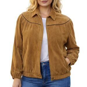 Vintage 80s Women’s L/XL Cotedazur Fawn Brown Suede Jacket Leather Trim